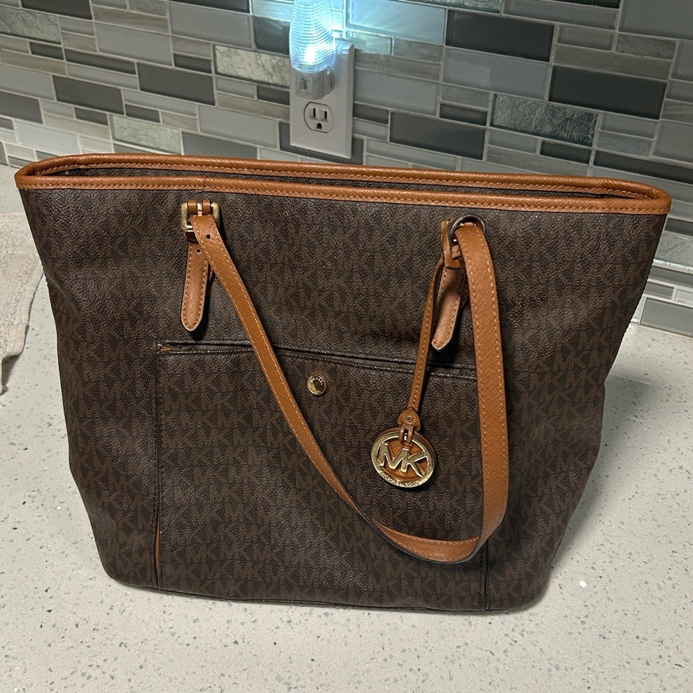 Michael Kors Dark Brown Tote with Tan Accents